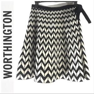 WORTHINGTON Black Wh print Circle Skirt with Grosgrain ribbon at waist 6